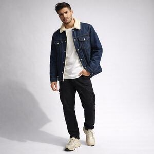 Gap Denim Sherpa Lined Trucker Jacket Size Medium Dark Wash Western Work Wear